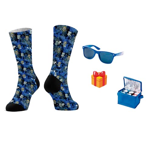 Pla Pla Pla Calcetines Unisex Full Print 360º con diseño azul institucional – Estampado integral moderno para uso diario y eventos – Incluye gafas de sol y mini nevera como pack regalo Pla Pla Pla Calcetines Unisex Full Print 360º con diseño azul institucional – Estampado integral moderno para uso diario y eventos – Incluye gafas de sol y mini nevera como pack regalo