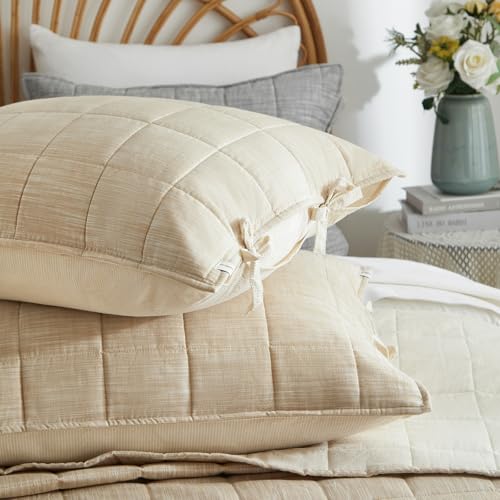 softpage Beige Quilt King Size， Cotton King Size Quilt Set，3-Pieces Bed Spreads with Beige Striped Coverlet Lightweight Comforter with 2 Pillow Shams by softpage - Used condition - Image 6