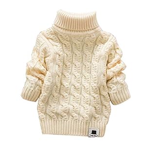 MODNTOGA Baby Boys Girls Sweaters Knit Cable Turtleneck Soft Warm Toddler High Collar Twist Children’s Sweater