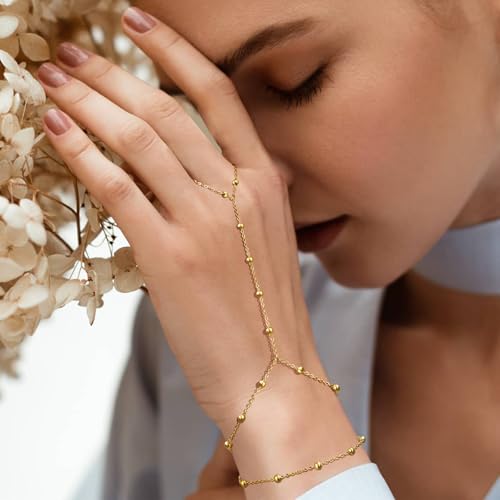 MPRAINBOW Gold Bracelets Jewelry for Women - 18K Gold Plated Hand Chain Ring Bracelet,Adjustable Dainty Chains Stainless Steel Non Tarnish Summer Trendy Gift,Christmas Birthday for Her Girlfriend2