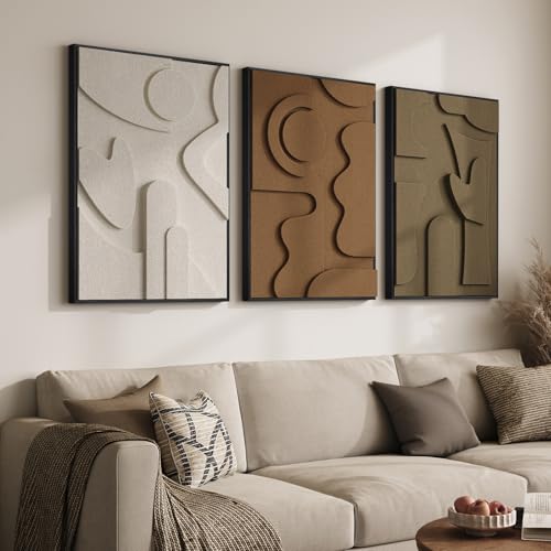 Large Framed 3D Textured Abstract Wall Art for Living Room,