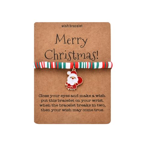 USEEDOVIA Christmas Bracelets for Girls, Kids, Women - Xmas Stretch Stackable With Santa Claus Pendants - Friendship Bracelets for Party Stocking Fillers Gifts