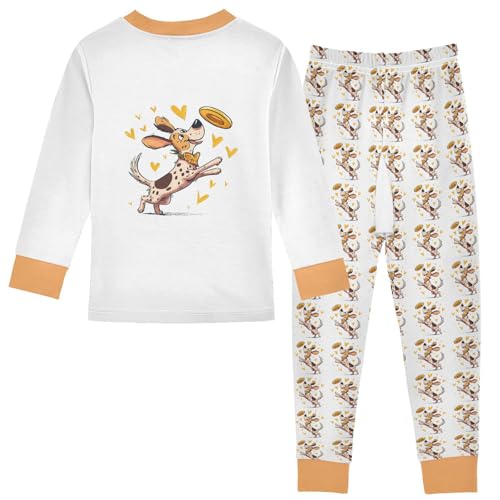 Cartoon Pajamas Set Dog Paly Love Yellow Heart Long Sleeve PJs Cotton Jammies Sleepwear Top and Pants2