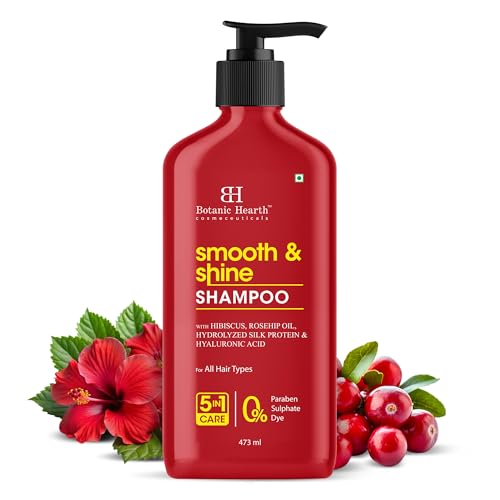 Image of Botanic Hearth Smooth & Shine Shampoo with Rosehip Oil & Silk Protein |Hydrating & Strengthening Formula | Tames Flyaways & Boosts Radiance | Sulfate & Paraben Free, 473ml