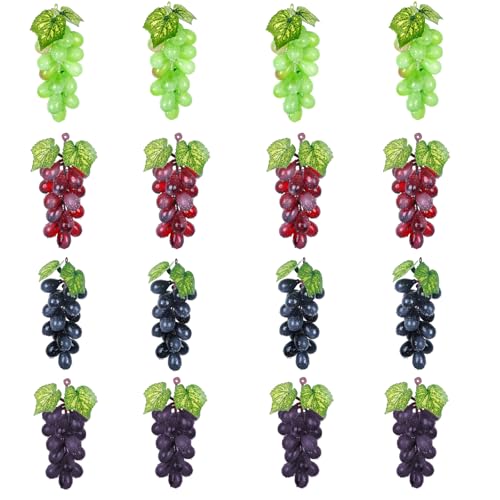 Molyorch 16 uvas decorativas de plástico, decoración de uvas realistas, frutas artificiales y verduras, decoración para vino, fruta, oficina de jardín (18 uvas)