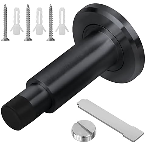 Hommyzone Adjustable Height Door Stopper,304 Stainless Steel Door Stop with Rubber Buffer, Wall Mounted Door Holder, Heavy Duty Doorstops Hardware for Home Office (Black) Cover