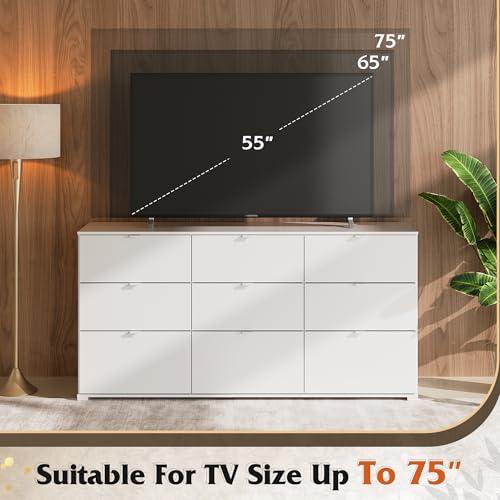 WLIVE 9 Drawer Dresser for Bedroom, 63" Wide White Drawers Large Wood Chest of Drawers Organize with Sturdy Metal Handle, Modern Dresser for TV Stand, Living Room Office, Hallway, Ball Bearing Slide