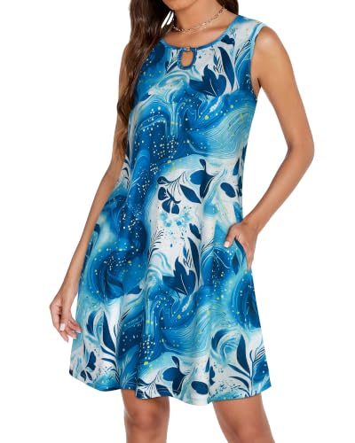 Image of Summer Dresses for Women 2026 Casual Sleeveless Sundress Floral Loose Fit Beach Cover Up with Pocket