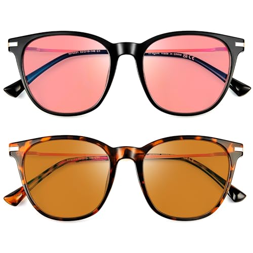 Image of Fluorescent-41 Pink Tinted Blue Light Blocking Glasses for Migraine, Light Sensitivity, Photophobia JF5002
