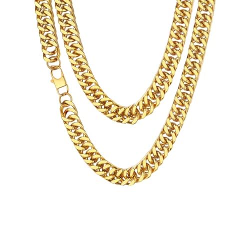 ChainsHouse Men Thick Cuban Chain Necklace, Stainless Steel/Black/Gold Plated Miami Cuban Necklace, 3/5/7/10/13.5MM Width, Hip Hop Mens Jewelry 18"-30", Send Gift Box 24 inch o: 13.5mm-Gold