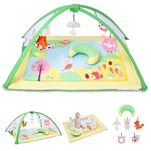 Riverbaby Baby Gym Play Mat, Oversize Play Gym Mat with 6 Detachable Toys Washable Tummy Time Mat Promotes Motor Skills & Sensory Development Baby Activity Gym Mat, Newborn Infant Play Gym 0-12 Months