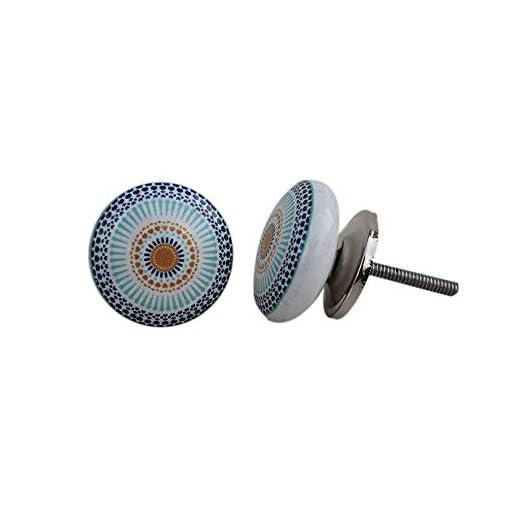 Artncraft 12 Knobs White & Grey Hand Painted Ceramic Knobs Cabinet Drawer Pull (Blue)