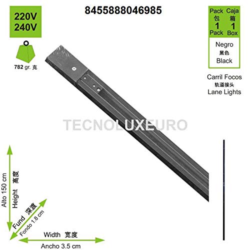 Foco De Carril De Aluminio Negro Bifásico de 150 Cm De Largo