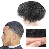 Lumeng Hair Male Toupee12mm 360 Weave Curly Man Unit 1B Off Black Human Hair Mens Toupee Afro Curly Short Hair Men's Wig 8x10inch Men's Hair Systems Hairpiece 8x10inch