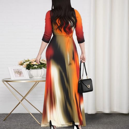 Image of CaniBtr Maxi Dresses for Women Plus Size 3 /4 Sleeve Long Dress with Belt | Versatile plus-size maxi dress,wrap v-neck + waist tie craft soft glamorous looks easily for everyday casual outings