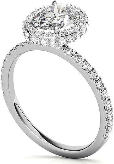 3.57 Carat Oval Cathedral Colorless Moissanite Engagement Ring, Solitaire Halo, Solid Gold Silver, Vintage Antique Style | VVS1 925 Silver 10K/14K/18K Solid White Gold | Ring Size 3-12 US