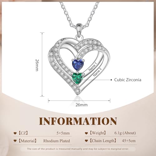 Love Jewelry Personalized Heart Necklace for Women,Engraved Names Pendant for Mother with Birthstones Relationship Promise Necklace for Her3
