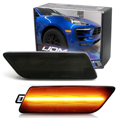 iJDMTOY Smoked Lens Amber Full LED Bumper Side Marker Light Kit Compatible With 2014-2024 Porsche Macan, Powered by 40-SMD LED, Replace OEM Front Sidemarker Lamps