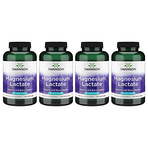 Swanson Magnesium Lactate - Mineral Supplement Promoting Muscle And Bone Health Support - Lactose-Free Lactate Mineral Form For Gentle Absorption - (120 Capsules, 84Mg Each) 4 Pack #TOP5