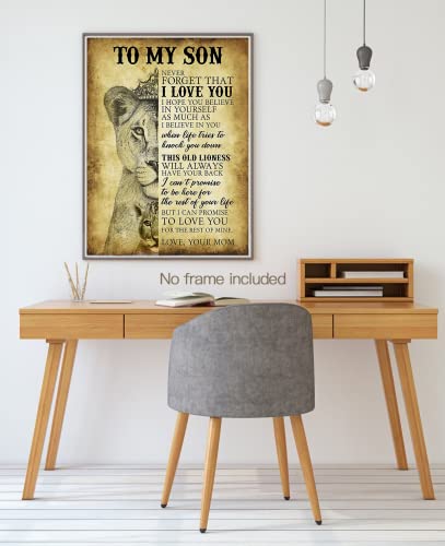 "To My Son-Never Forget That I Love You"Inspirational Family Wall Art Motivational Lion Animal Art Print Positive Family Quotes Artwork For Kids Bedroom Encouraging Birthday Or Graduation Gifts To My Son(12*16Inch) #TOP1