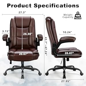 Ofika big and tall office chair computer desk chair ergonomic high back lumbar support home office chair with padded flip up arms adjustable height leather office executive chair brown  urban country home decor