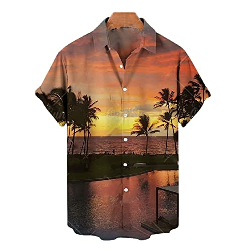 Chemise style hawaïen imprimée cocotier 3D aux finitions soignées
