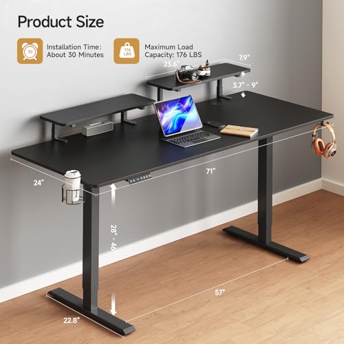 ONBRILL Standing Desk with 2 Adjustable Monitor Shelves, 71 x 24 Inches Electric Stand Up Desk with Memory Controller an - Additional View