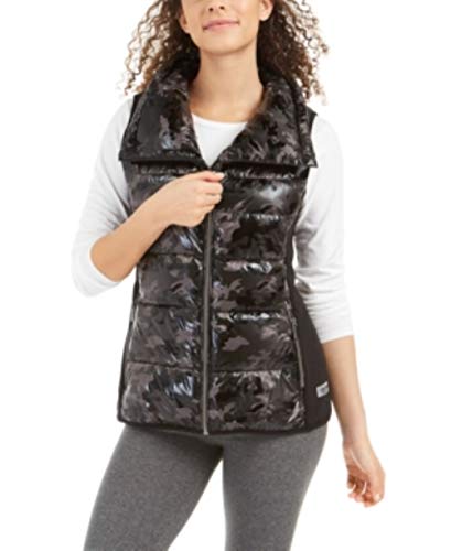 Calvin Klein Performance Womens Funnel Neck Quilted Outerwear Vest Black Camo M