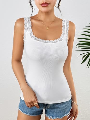 Image of Ibeauti 2 Pack Lace Camisole Tank Tops for Women Sleeveless Summer Going Out Tops Ribbed Cami Undershirts