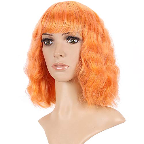 Orange Color Bob Wig with Bang 12 13 14 Inch Short Natural Body Wave Wigs Deep Wave Fashion Women Ang Girls Hair Style Wig Shawl Hair Wig Good for Your Daily Use