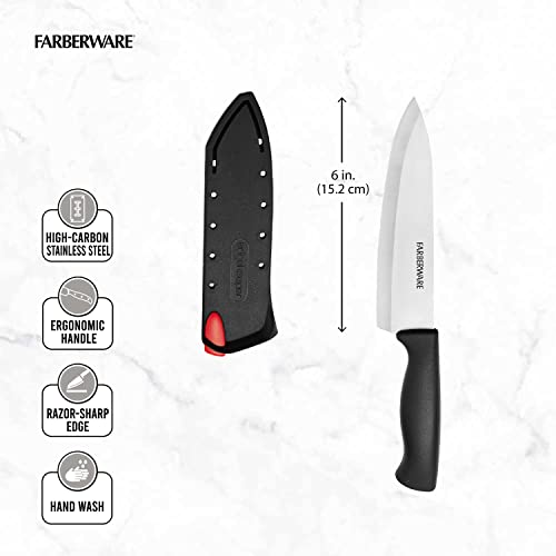 Farberware Edgekeeper 6-Inch Chef Knife With Self-Sharpening Blade Cover, High Carbon-Stainless Steel Kitchen Knife With Ergonomic Handle, Razor-Sharp Knife, Black #TOP3