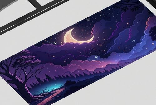 Image of Purple Night Premium Desk Mat | Anti-Skid | Anti-Slip | 80 x 30 cm | Laptop Mat for Work from Home /Office /Gaming- Extended Mouse pad and Keyboard Desk mat