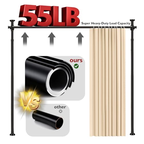 Image of Room Divider Curtain Set-No Drilling Curtain Rod Set, Retractable Room Divider, Adjustable for Office Bedroom, Easy Install Beige-100 W x 84 inch L(Pack of 1)