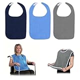 ZHYUAN 3 baberos para adultos, resistentes al agua, baberos de rizo impermeables, delantal de comedor, babero para adultos, para adultos, para personas mayores, reutilizables
