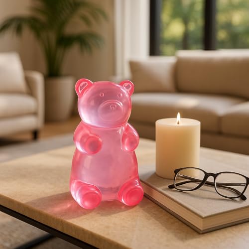 Ornamento Estatuilla Transparente de Oso de Goma Rosa 7"