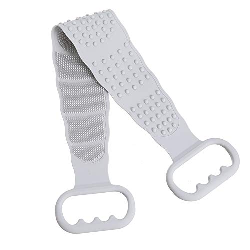 Bath Body Brush Silicone Back Scrubber for Shower, Handle Body Washer, Exfoliating Texture Scrubbing Pad, 27.56 Inch Length (Gray)