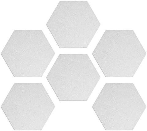 Navaris Hexagon Felt Board Tiles - Set of 6 Notice Memo Bulletin Boards with Push Pins Pack 5.9 x 7 inches (15 x 17.7 cm) - White