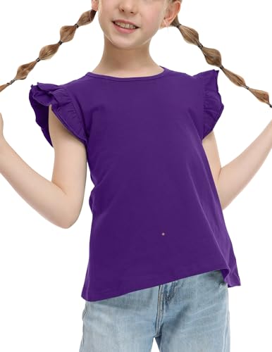 Image of Arshiner Girls Shirts Ruffle Short Sleeve Summer Cute Casual Crewneck Tops Blouse Tee