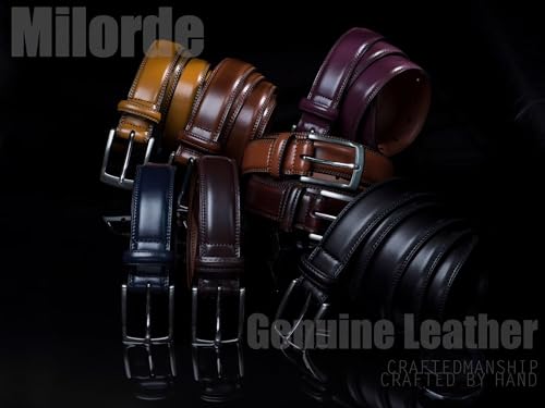 Image of MILORDE Men's Genuine Leather Dress Belt, Handmade, 100% Cow Leather, Fashion & Classic Designs for Work Business and Casual