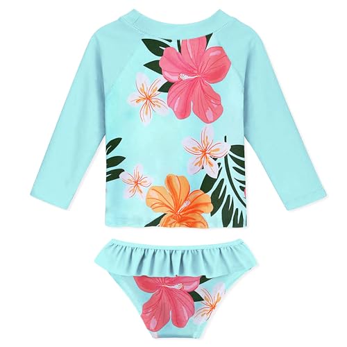 Image of Funnycokid Girls Swimsuit Toddler Bathing Suit Long Sleeve 2 Piece Rash Guard Set for Kids 2-10 Years