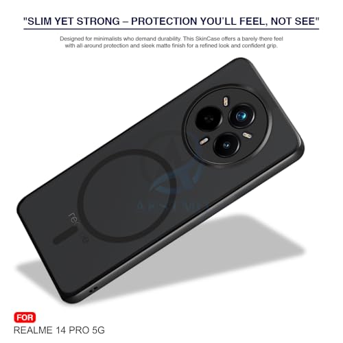Image of AESTMO Realme 14 Pro 5G Back Cover | 360 Protection | Matte Frosted Hard Back Translucent | Compatible with MagSafe Accessories for Realme 14 Pro 5G (Smoke Black Matte PC+Black TPU Bumber)