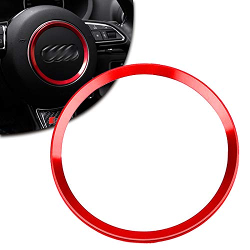 Xotic Tech Steering Wheel Center Emblem Ring Cover Trim, Aluminum Red, Compatible with Audi A3 A4 A5 A6 S3 S4 S5 S6 TT (Round)
