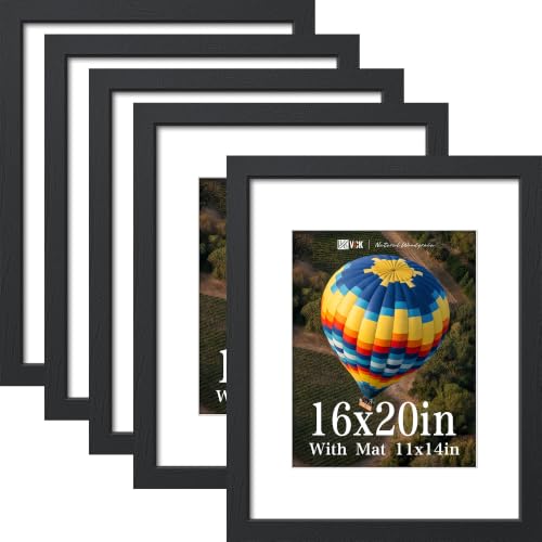 Image of VCK 16x20 Picture Frame 5 Pack, Black Exclusive Wood, Real Glass, for Photo