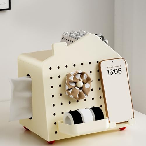 Boîte à mouchoirs multi-compartiments et panneau perforé amovible jaune - 5