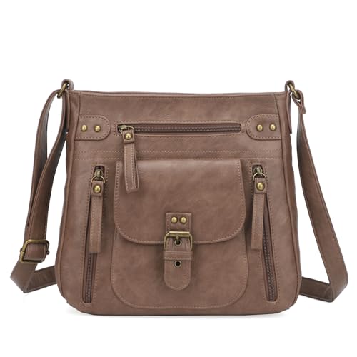 KL928 Crossbody Bags for Women, Multi Pocket Shoulder Bags, Medium PU Leather Cross Body Purses 01-chestnut Brown