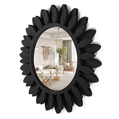 Abswhlm Wall Mirror 12" Wood Farmhouse Sunburst Hanging Mirror Wall Decor For Bedroom Living Room Entryway (Vintage Black) #TOP6