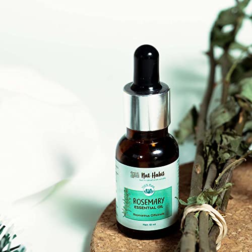 Image of Nat Habit Rosemary Essential Oil, Pure Steam Distilled, For Hair Growth, Acne & Greying Hair, 100% Natural & Therapeutic Grade - 15ml