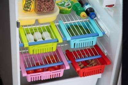 Bekner 004-4 Pcs Fridge Space Saver Organizer Slide Storage Rack Storage Basket Fridge Door Shelf