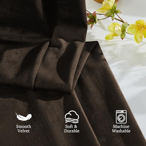 Image of StangH Brown Velvet Curtains 96 Inch Length, Elegant Espresso Drapes for High Ceiling Living Room, Soundproof Room Darkening Window Decor with Back Tab & Hook Belt, W52 x L96, 2 Panels