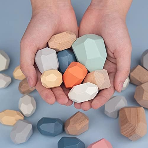 Jetcloud Wooden Stone Balancing Blocks, 36Pcs Natural Colored Wood Balancing Block Wood Rock Set Balancing and Sorting Activity Educational Toys Kit for Kids Boys Girls Home Ornament